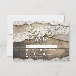 Rustikale Liebe Rope Burlap Lace Wedding RSVP Antw Karte