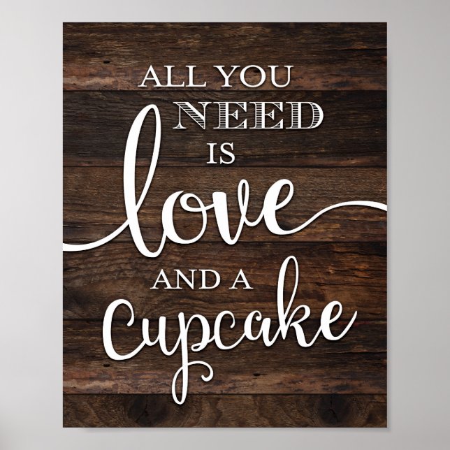 Rustikale LIEBE und ein CUPCAKE-Zeichen Poster (Vorne)