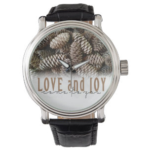 Rustikale Liebe und Joy Pine Cone Armbanduhr