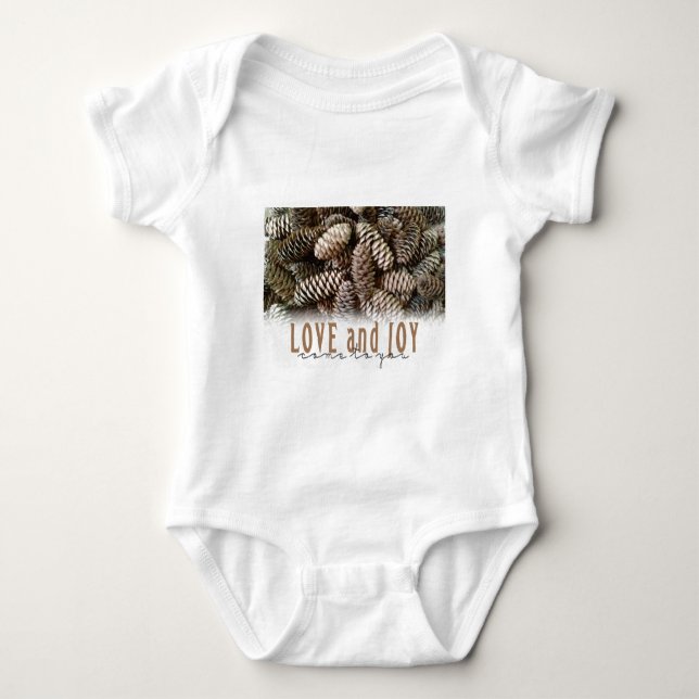 Rustikale Liebe und Joy Pine Cone Baby Strampler (Vorderseite)