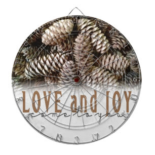 Rustikale Liebe und Joy Pine Cone Dartscheibe