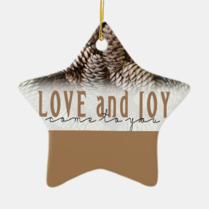 Rustikale Liebe und Joy Pine Cone Keramikornament