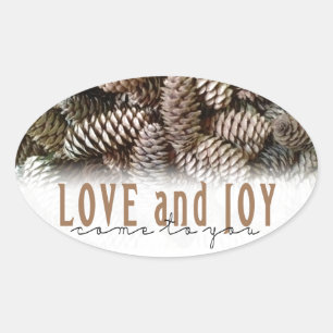 Rustikale Liebe und Joy Pine Cone Ovaler Aufkleber