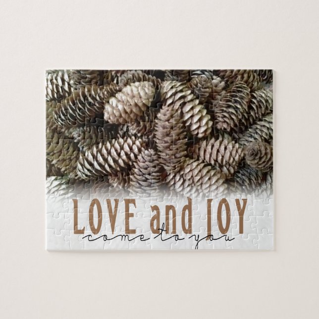 Rustikale Liebe und Joy Pine Cone Puzzle (Horizontal)