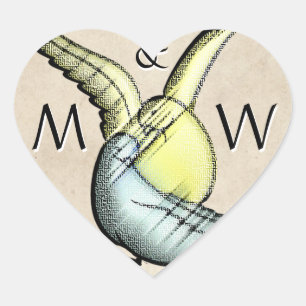 Rustikale Liebesvögel (Monogram Heart-förmige Stic Herz-Aufkleber