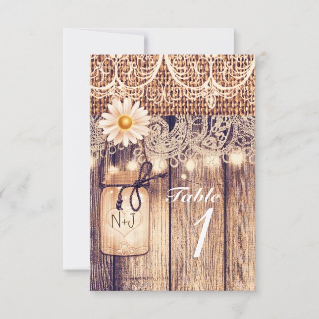 Rustikale Lighted Mason Jars Daisies & Lace Weddin Einladung (Vorderseite)