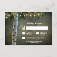 Rustikale Lights Birch Bark Tree Wedding RSVP Card