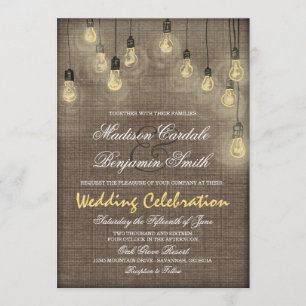 Rustikale Lights Burlap Hochzeitseinladungen Einladung
