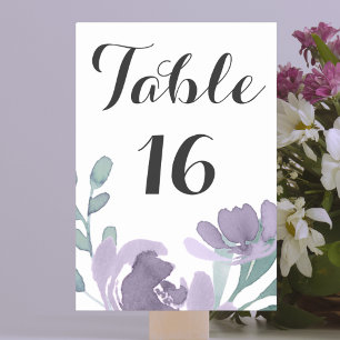 Rustikale lila Aquarell-Blumenhochzeit  Tischnummer