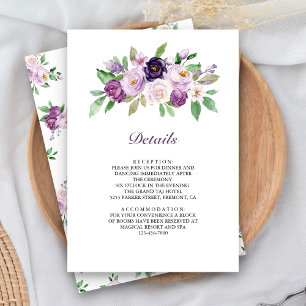 Rustikale lila Blumen-Hochzeitsdetails Begleitkarte