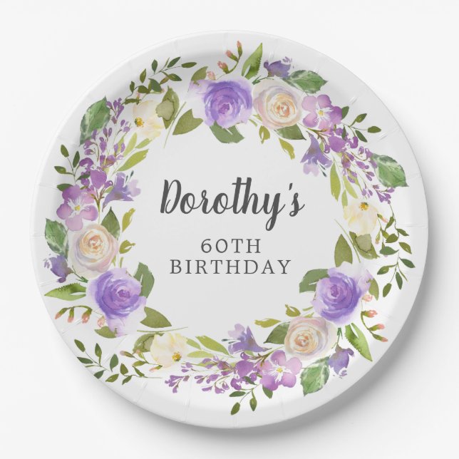 Rustikale lila Blumen zum 60. Geburtstag Pappteller (Vorderseite)