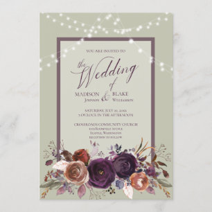 Rustikale Lila Blumenstrauß Grüne Hochzeit Einladung