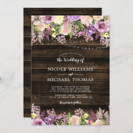 Rustikale Lila Blumenstrauß Hochzeit Einladung