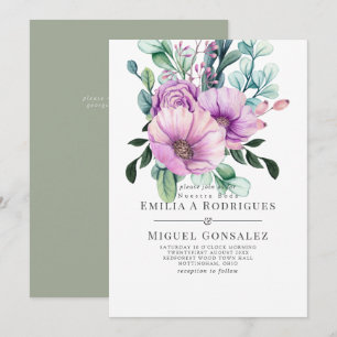 Rustikale lila Blüten Hochzeit Nuestra Boda Spanis Einladung