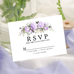 Rustikale Lila Blütenhochzeit RSVP Karte