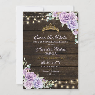 Rustikale Lila Blütenwälder Quinceañera Save The Date