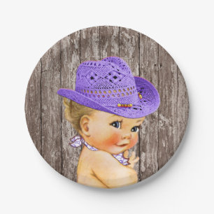 Rustikale lila Cowgirl-Baby-Party Pappteller