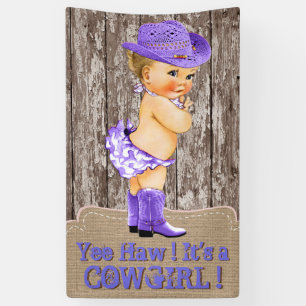 Rustikale Lila Cowgirl Babydusche Banner