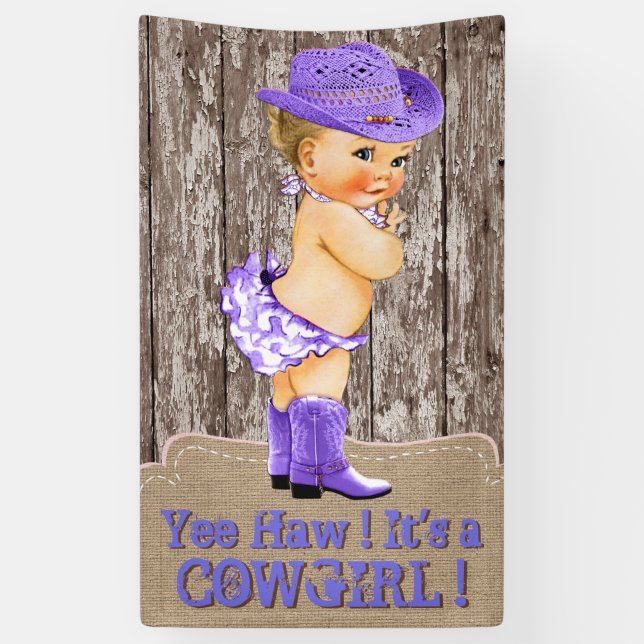Rustikale Lila Cowgirl Babydusche Banner (Vertikal)