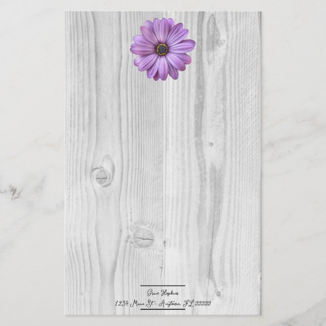 Rustikale Lila Daisy Personalisiert Stationery Briefpapier (Vorderseite)