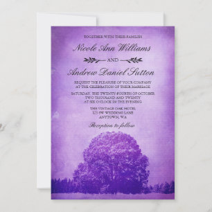 Rustikale lila Eichenhochzeit Einladung