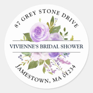 Rustikale Lila florale Rücksendeadresse Runder Aufkleber