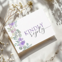 Rustikale lila florale Wasserfarben-Hochzeits-RSVP