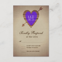 Rustikale Lila Heart Arrow Wedding RSVP Cards Karte