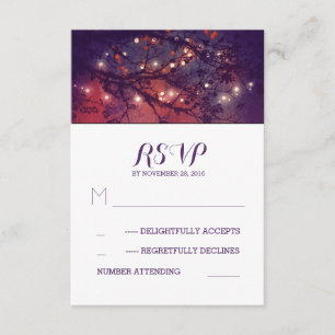 Rustikale lila Hochzeits-RSVP-Karten mit Lichterke RSVP Karte