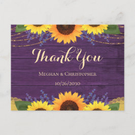 Rustikale Lila Holzblume Hochzeit Vielen Dank Postkarte