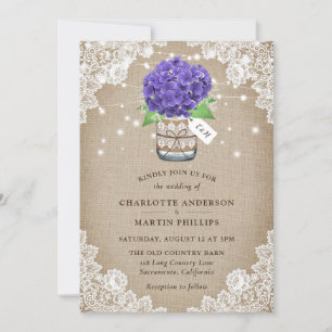 Rustikale Lila Hydrangea-Hochzeit Einladung