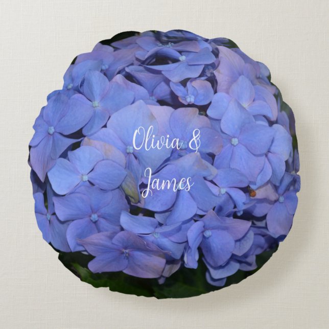 Rustikale Lila Hydrangea makrophylla Rundes Kissen (Vorderseite)