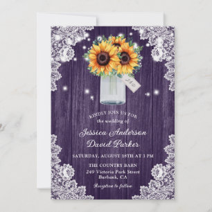 Rustikale Lila Lace Mason Jar Sonnenblume Hochzeit Einladung