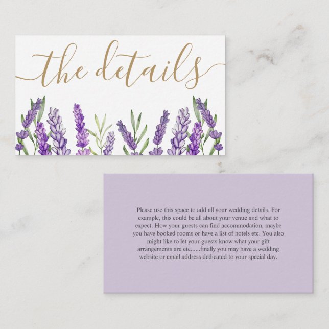 Rustikale Lila Lavendel-Hochzeitsstimmung Begleitkarte (Vorne/Hinten)
