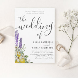 Rustikale Lila Lavendel- und Zitronenhochzeit Einladung