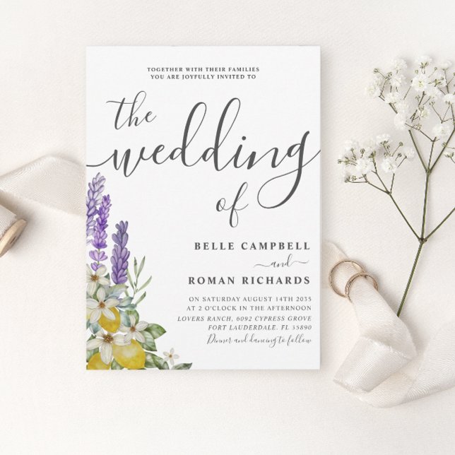 Rustikale Lila Lavendel- und Zitronenhochzeit Einladung (Von Creator hochgeladen)