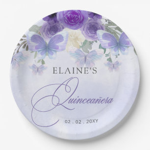 Rustikale Lila Lilac Butterfliegen Quinceanera Pappteller