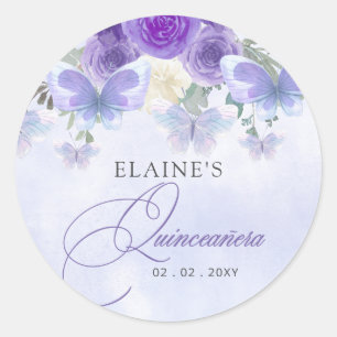 Rustikale Lila Lilac Butterfliegen Quinceanera Runder Aufkleber