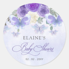 Rustikale Lila Lilac Butterflies Babydusche Runder Aufkleber