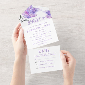 Rustikale Lila Lilacs Sweet 16 Floral Sechzehn All In One Einladung