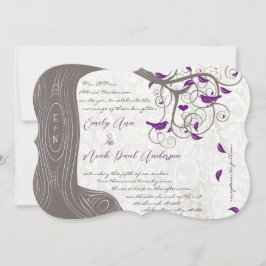 Rustikale Lila Love Bird Romantic Tree Wedding Einladung