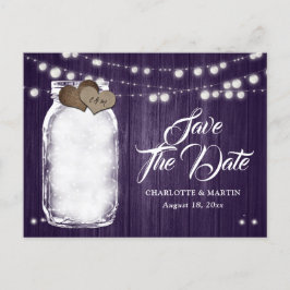 Rustikale Lila Mason Jar Wedding speichern das Dat Ankündigungspostkarte