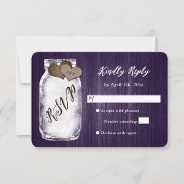 Rustikale Lila Mason Jar Wood Wedding RSVP Card