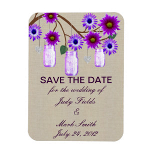 Rustikale Lila Mason Jars speichern das Date Magne Magnet