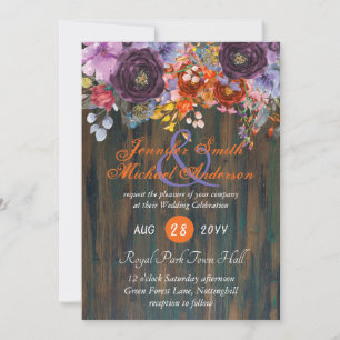 Rustikale Lila-orange-rosa-blumenreiche Hochzeit E Feiertagskarte