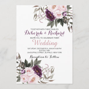 Rustikale Lila Peony Floral Wedding Card Einladung
