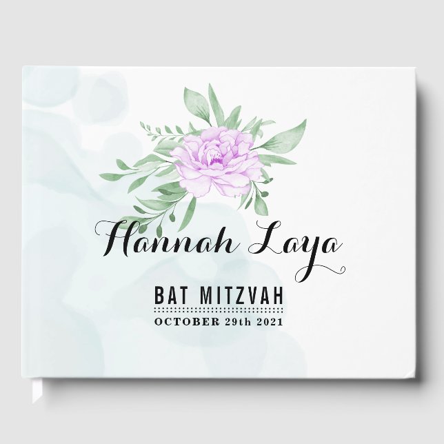 Rustikale Lila Rose Eucalyptus Bat Mitzvah Guest B Gästebuch (Vorderseite)