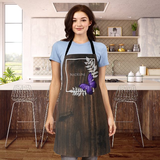 Rustikale Lila Schmetterling Personalisierte Schür Schürze (Rustic Purple Butterfly Personalized Apron)