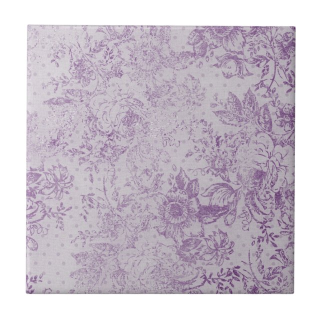 rustikale lila, Shabby Chic, blasse Lavendelfloral Fliese (Vorderseite)