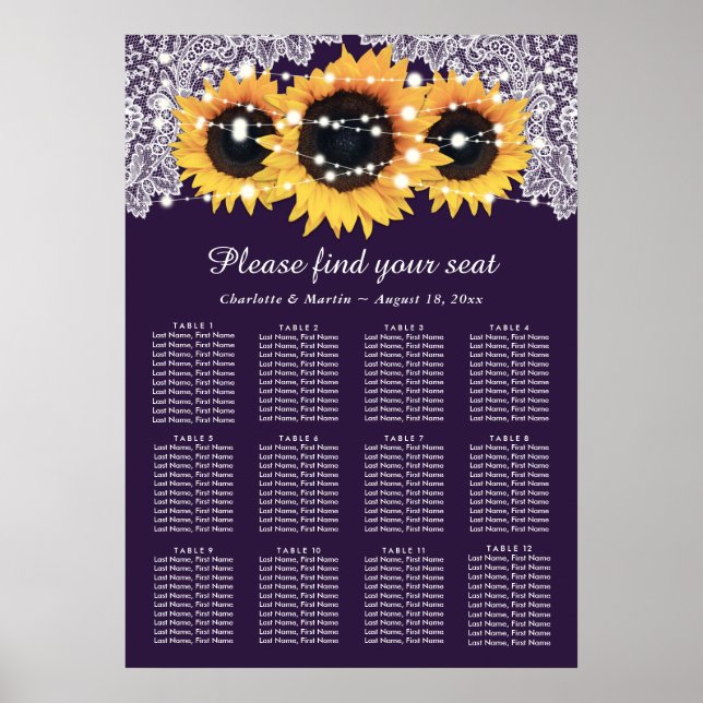 Rustikale Lila Sonnenblume Hochzeitskarte 12 Poster (Vorne)